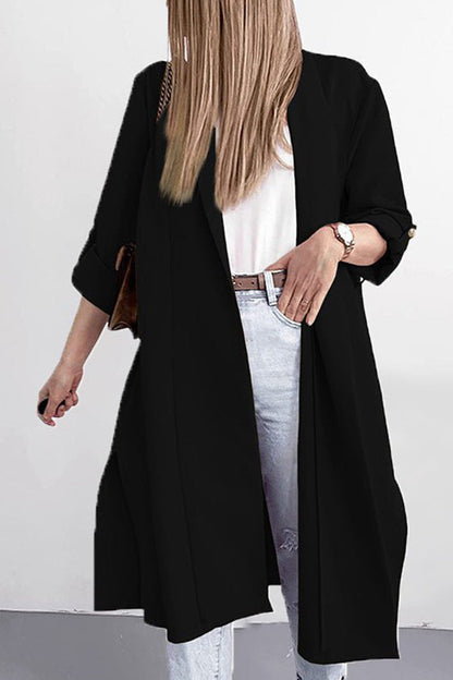 Lapel 3/4 Sleeve Slit Cardigan