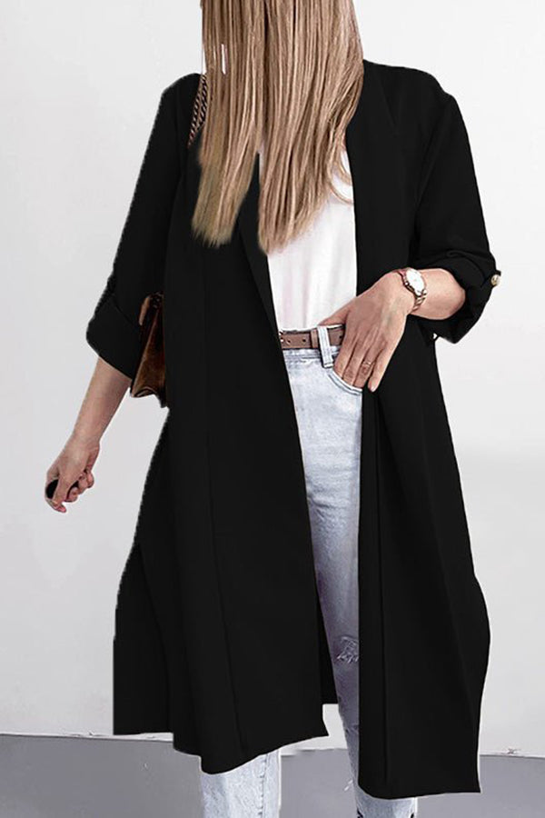 Lapel 3/4 Sleeve Slit Cardigan