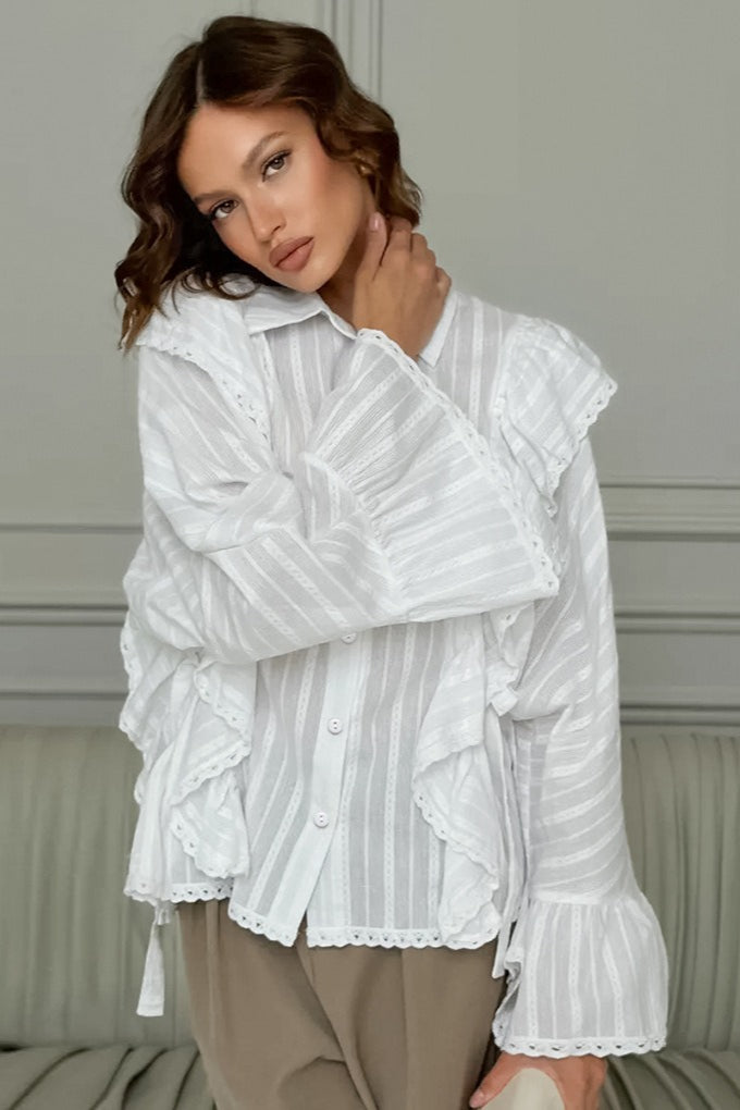 Jacquard Bell Sleeve Loose Blouse