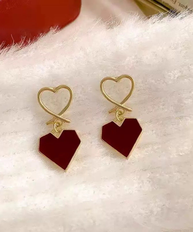 Fine Red Copper Alloy Love Drip Glaze Hoop Earrings