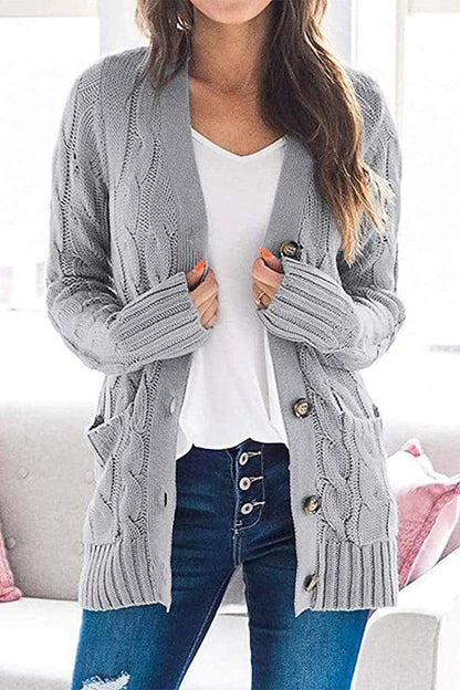 Knitted Color Button Down Chunky Outwear Cardigan