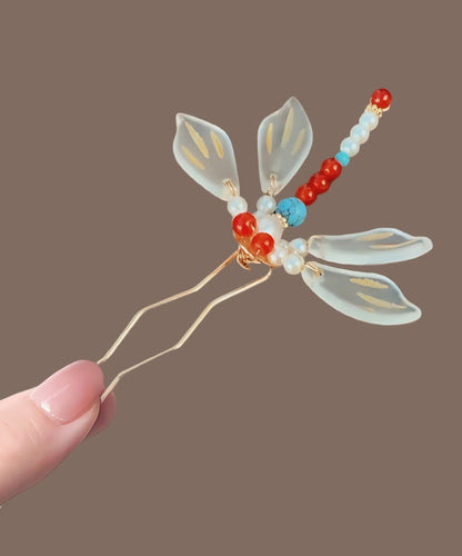 Chinese Style Rainbow Overgild Dragonfly U-shaped Hairpin