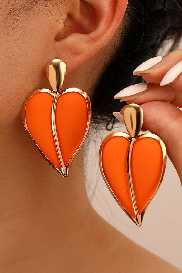 Resort-style Lacquered Color-blocked Heart-shaped Earrings