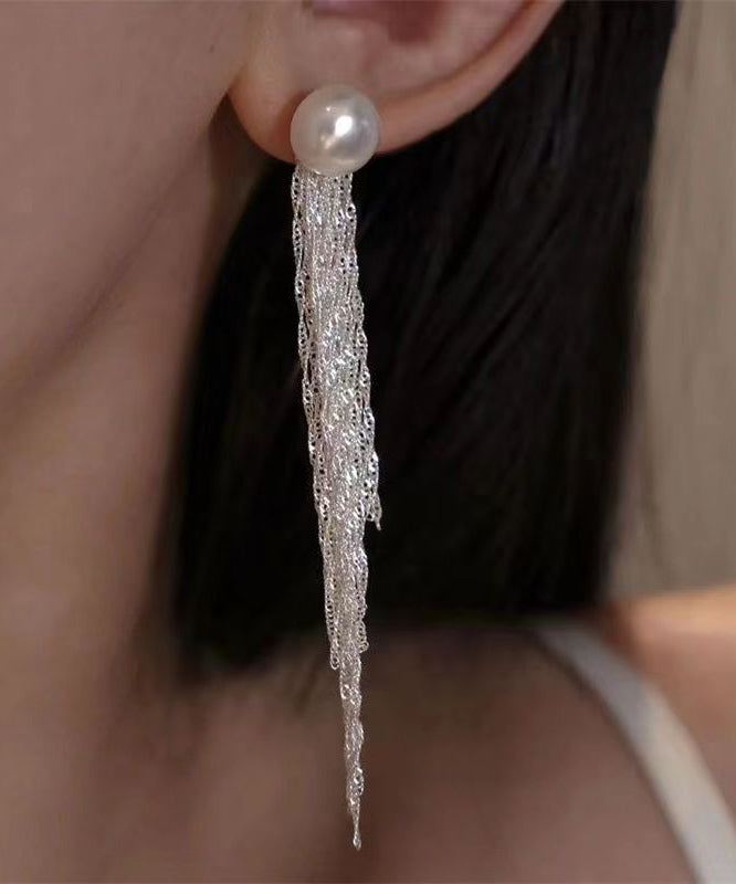 Modern Silk Sterling Silver Alloy Pear Tassel Drop Earrings