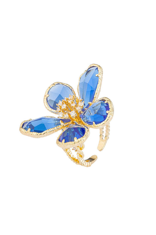 Kobal Cz Crystal Flower Adjustable Ring