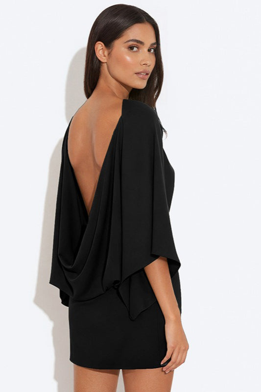 Back Deep V Cowl Neck Loose Mini Dress