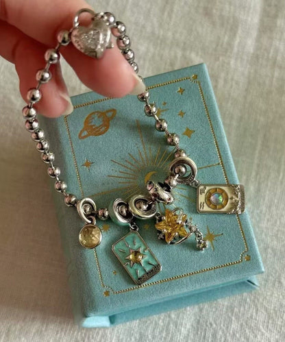 Diy Silk Stainless Steel the Sun, the Moon and the Stars Charm Bracelet