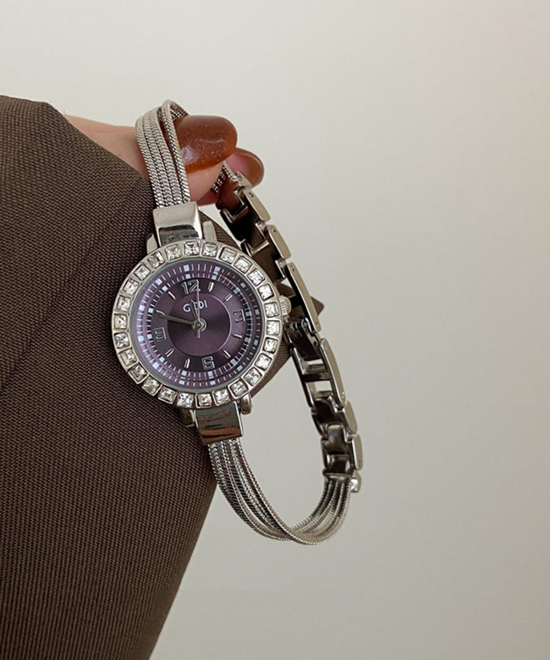 Blue Stainless Steel Zircon Quartz Movement Chain Waterproof Watches