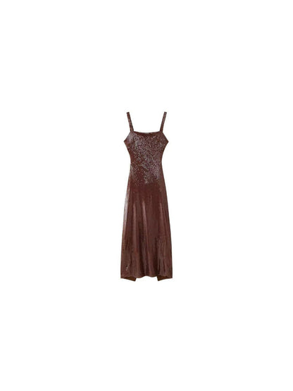 Sequins Backless Slit Sling Maxi Dress