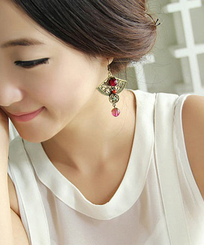 Crystal Patchwork Hollow Out Metal Drop Earrings