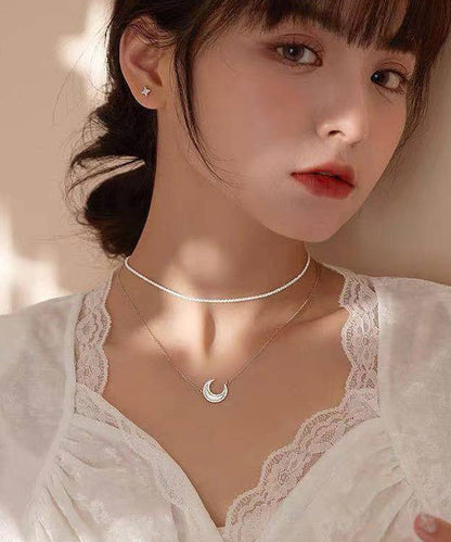 Silk Sterling Silver Inlaid Moon Pendant Necklace