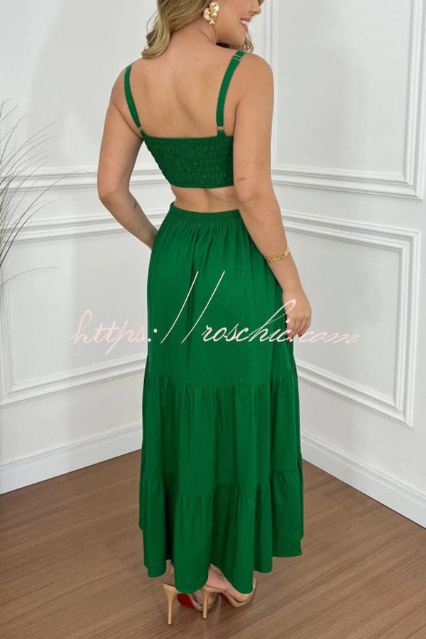 Color Sleeveless Pleated Back Waist-baring Maxi Dress
