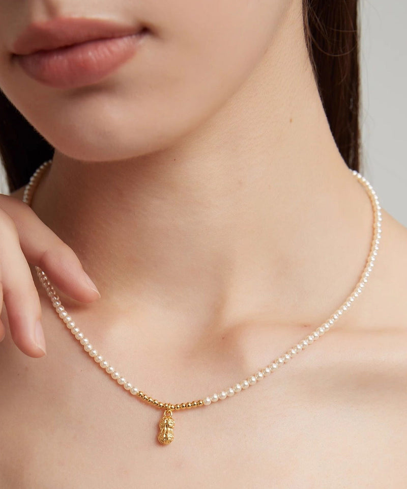 Gold Copper Overgild Pearl Peanut Pendant Necklace