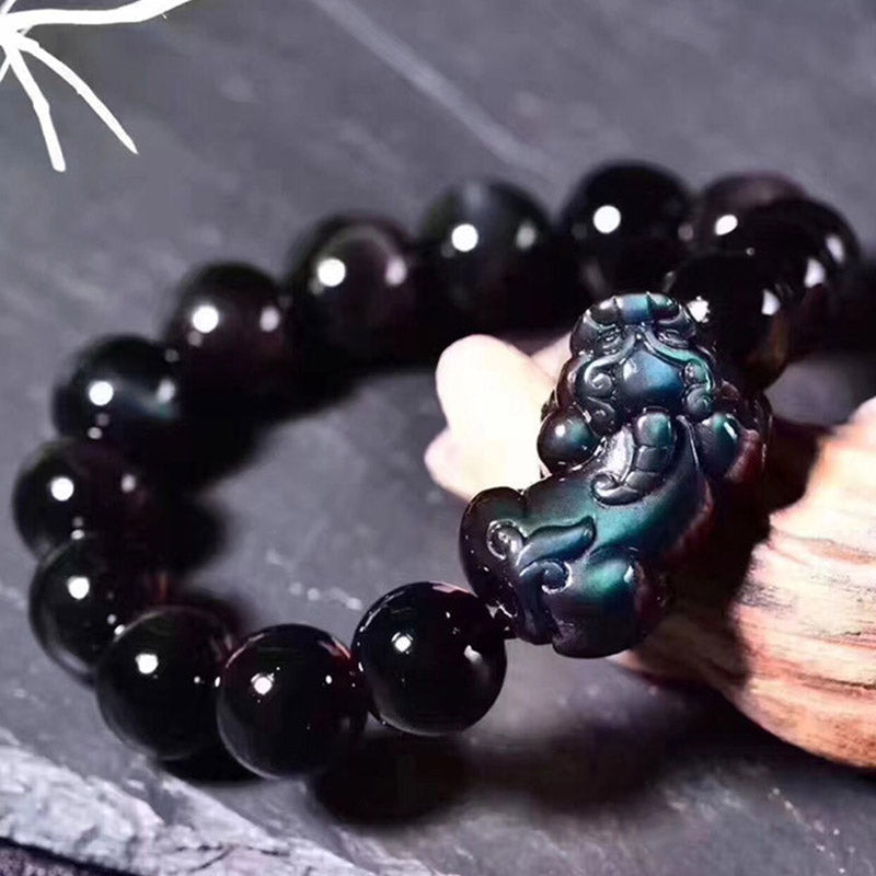 Buddha Stones Fengshui Pixiu Rainbow Obsidian Luck Bracelet