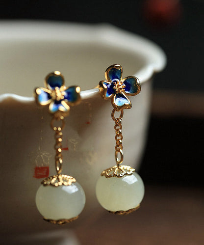 Cyan Sterlin Silver Jade Enamel Drop Earrings