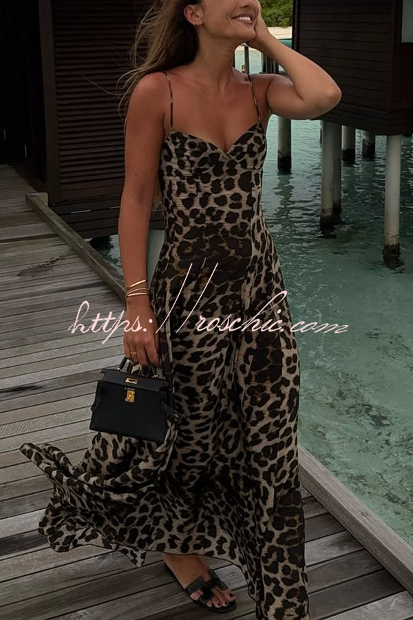 In the Maldives Leopard Waisted A-line Slip Maxi Dress