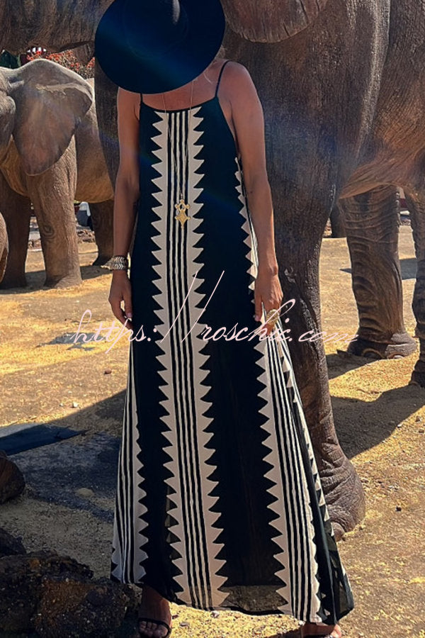 Take a Trip Print Backless A-line Maxi Dress