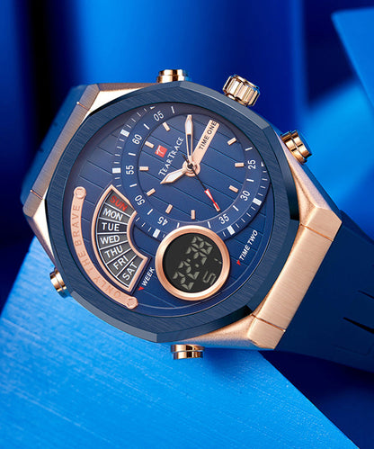 Stylish Red Metal Silicone Rubber Quartz Movement Tempered Glass Watch