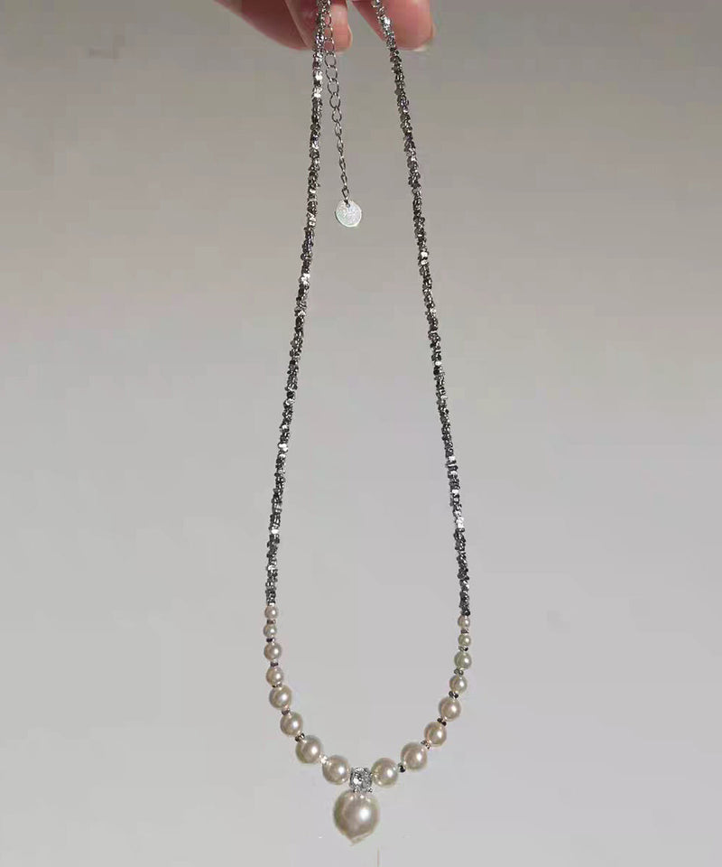 New Grey Sterling Silver Zircon Pearl Beading Pendant Necklace