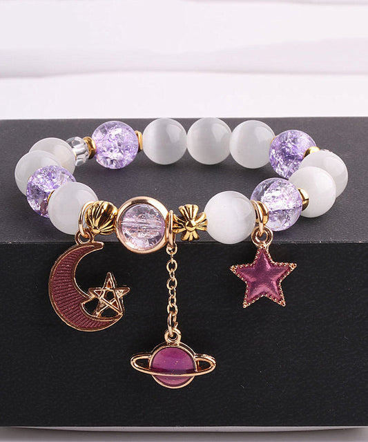 Purple Copper Alloy Crystal Coloured Glaze Star Moon Charm Bracelet
