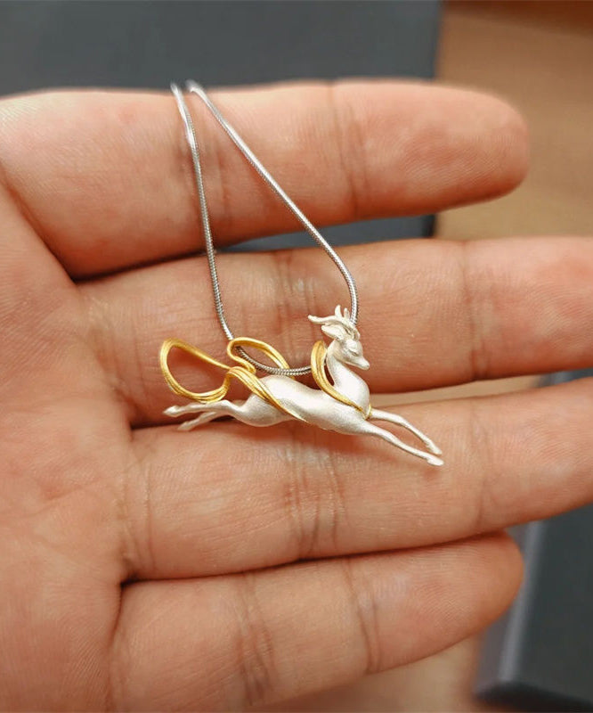 Diy Silk Sterling Silver Nine Colored Deer Pendant Necklace
