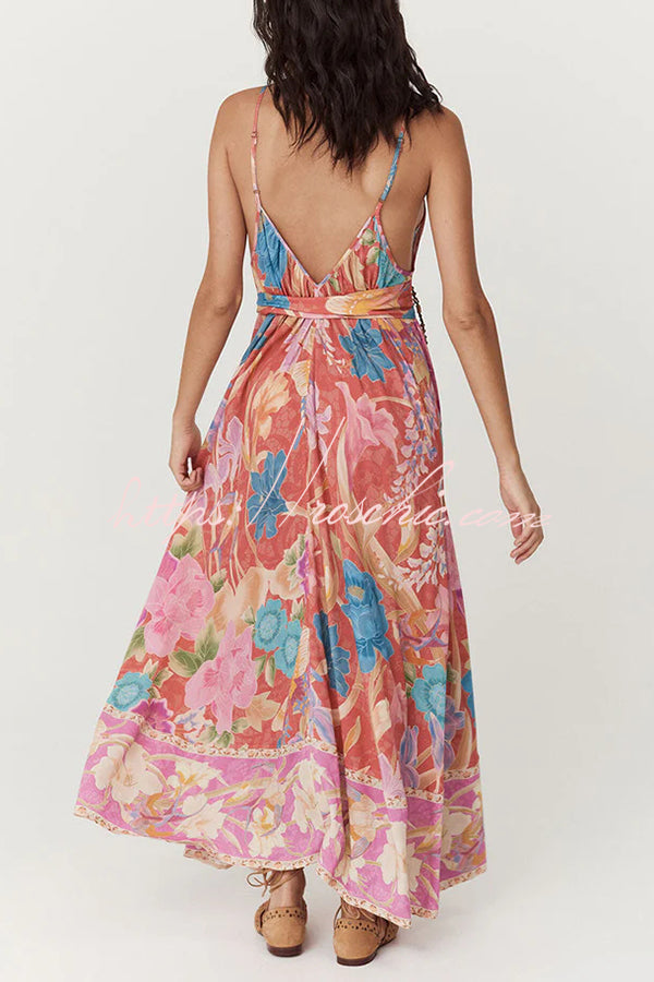 Painter's Garden Print Strappy A-line Maxi Dress