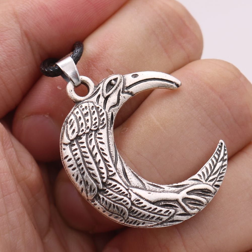 Celtic Crescent Raven Amulet Necklace