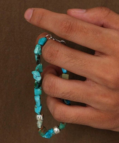 Blue Stergild Silver Turquoise Beads Chain Bracelet