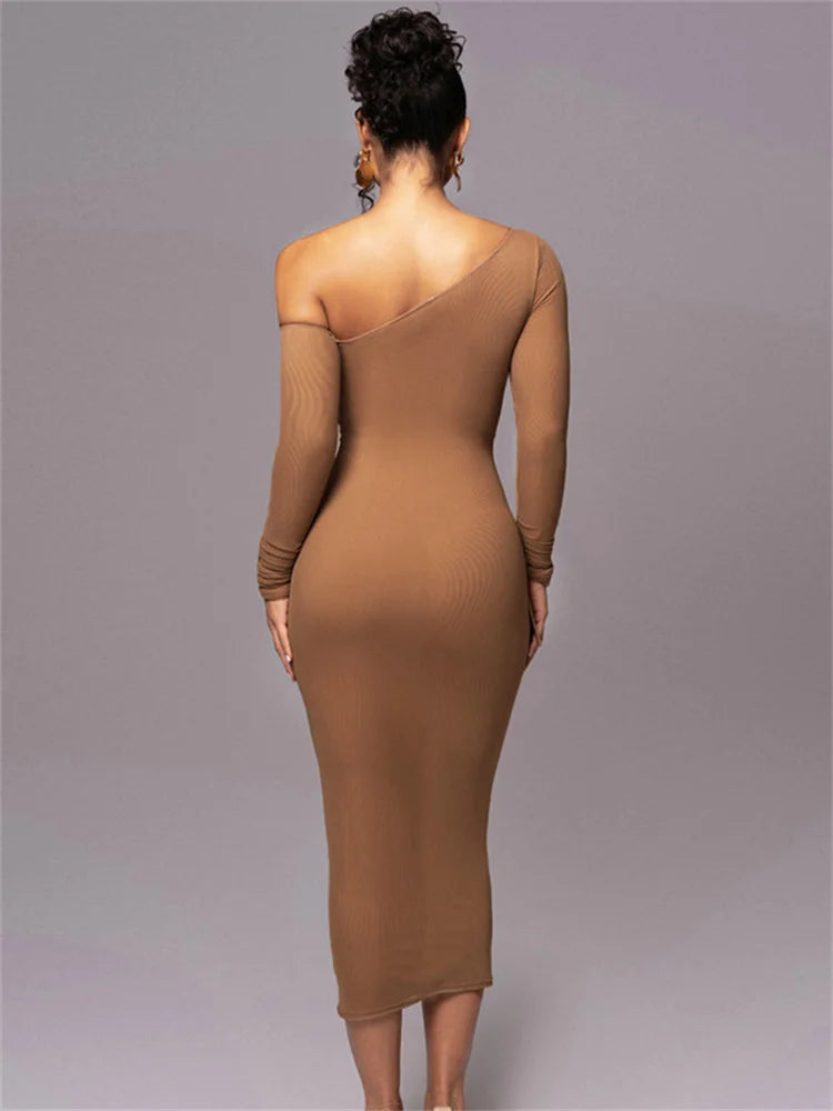 White Mesh Off-shoulder Maxi Dress Female Long Sleeve Patchwork Contrast Summer Backless Party Long Dress
