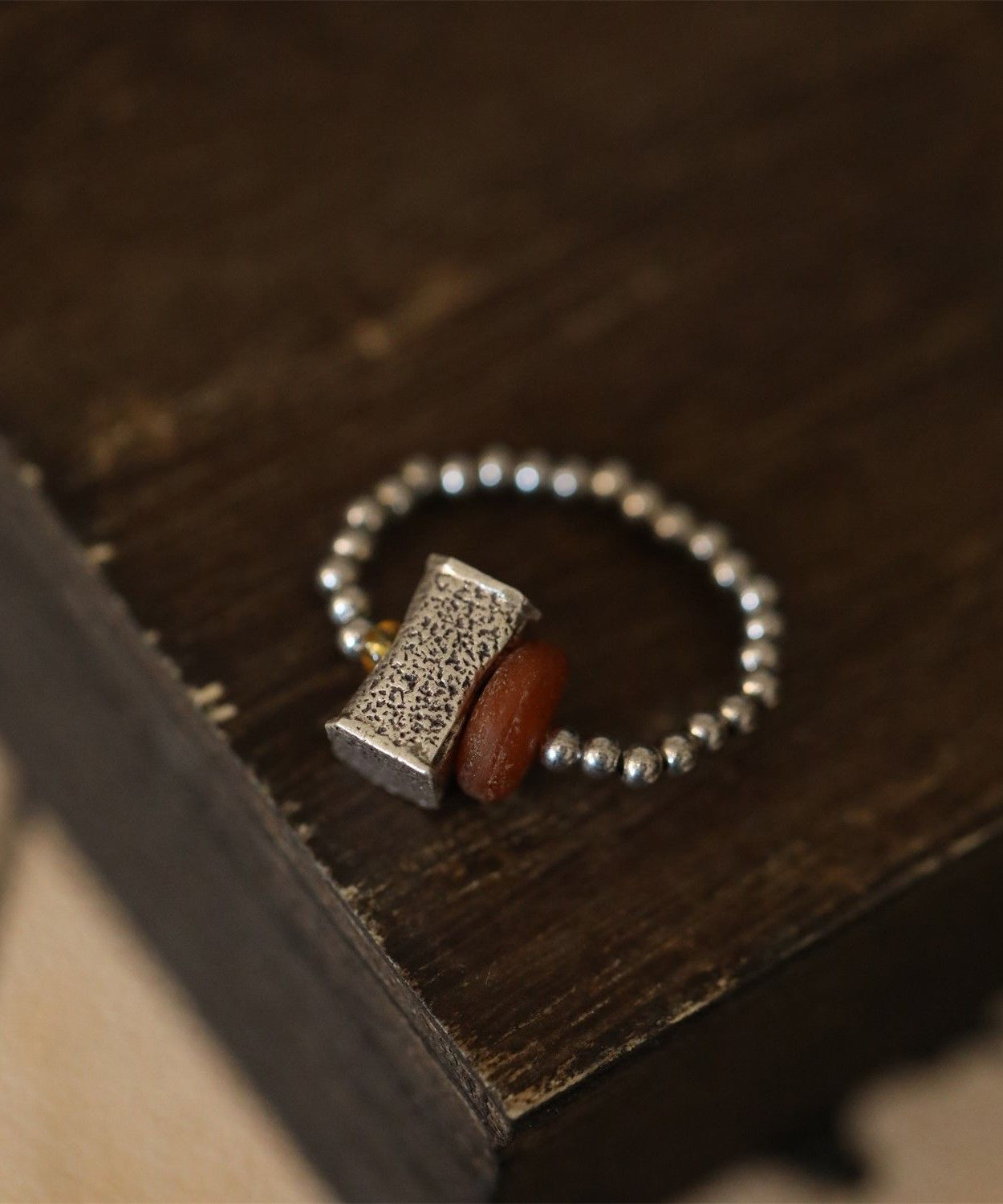 Retro Silk Sterling Silver Beads Beeswax Rings