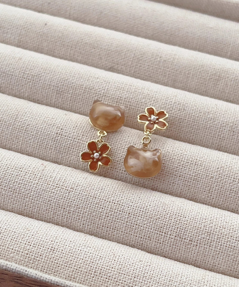 Modern Red Alloy Resin Cat Drop Earrings
