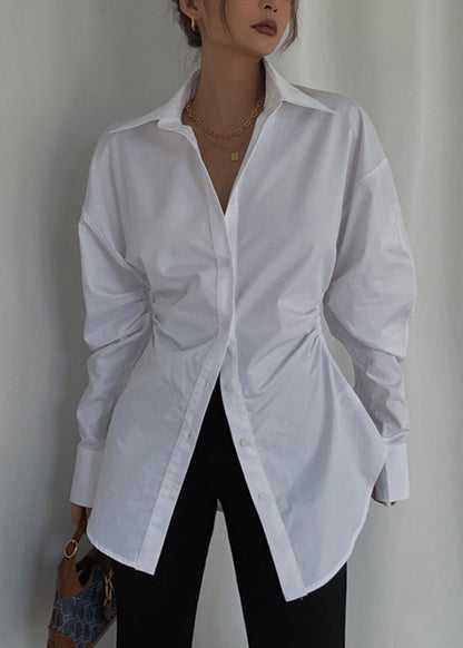 Blouse Cinched Cotton White Spring Tops