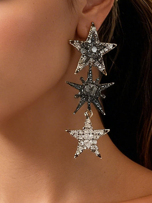 Rhine Stones Shiny Star Shape Earrings Accessories