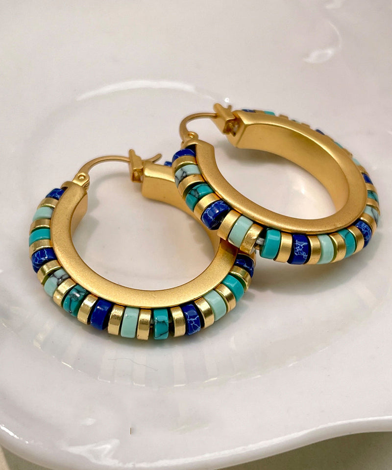 Boutique Turquoise Metal Hoop Earrings