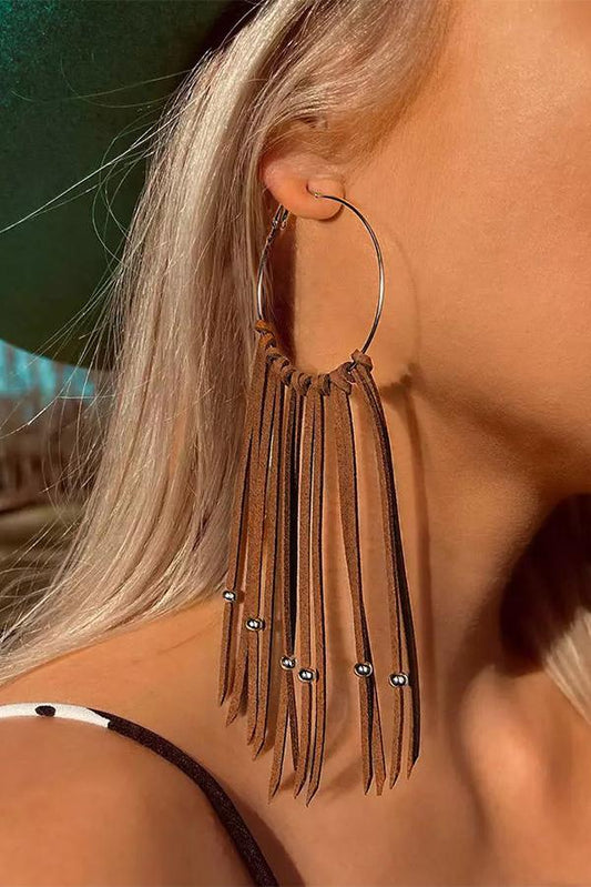 Hand-woven Tasseled Leather Earrings