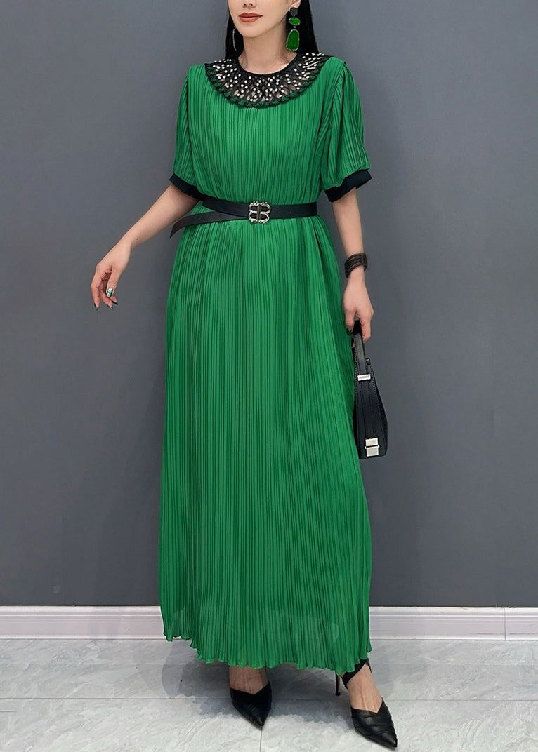 Green Lace Patchwork Hollow Out Maxi Dresses Summer Ao1072