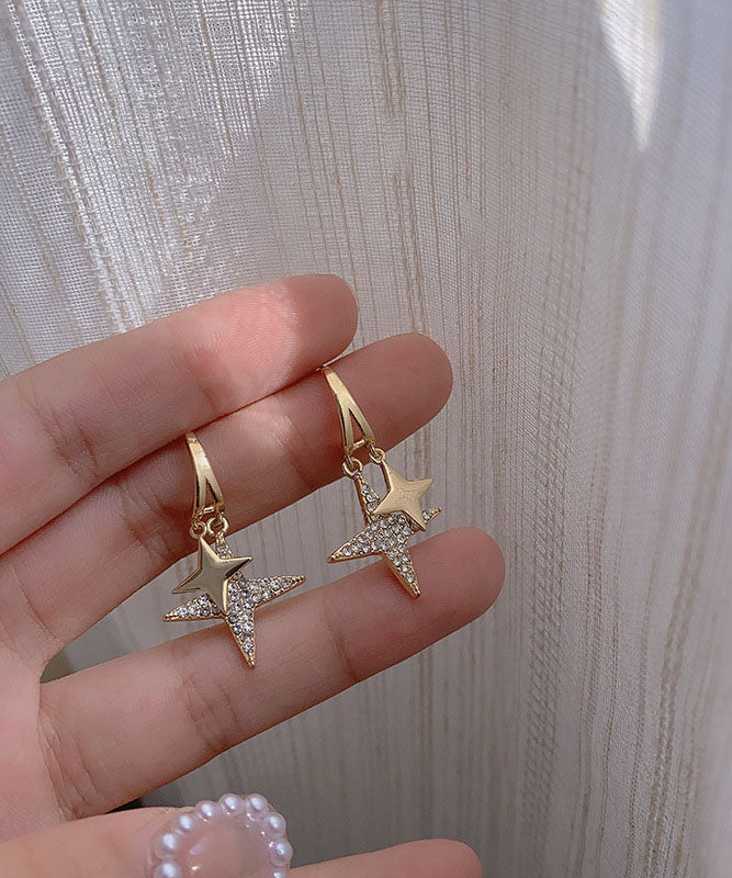 Gold Alloy Zircon Littlestar Drop Earrings