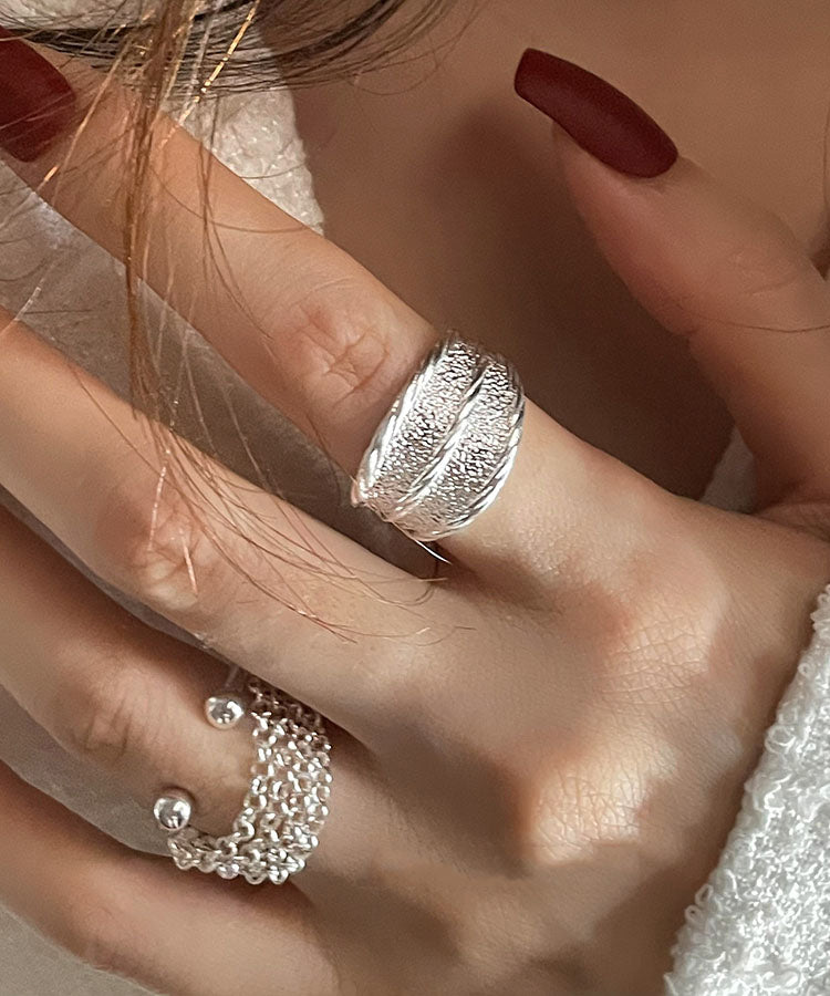 New Silk Sterling Silver Wrinkled Rings Two Piece Set
