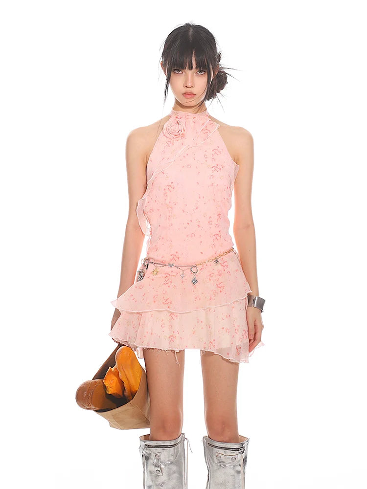 Pink Halter Neck Mini Dress
