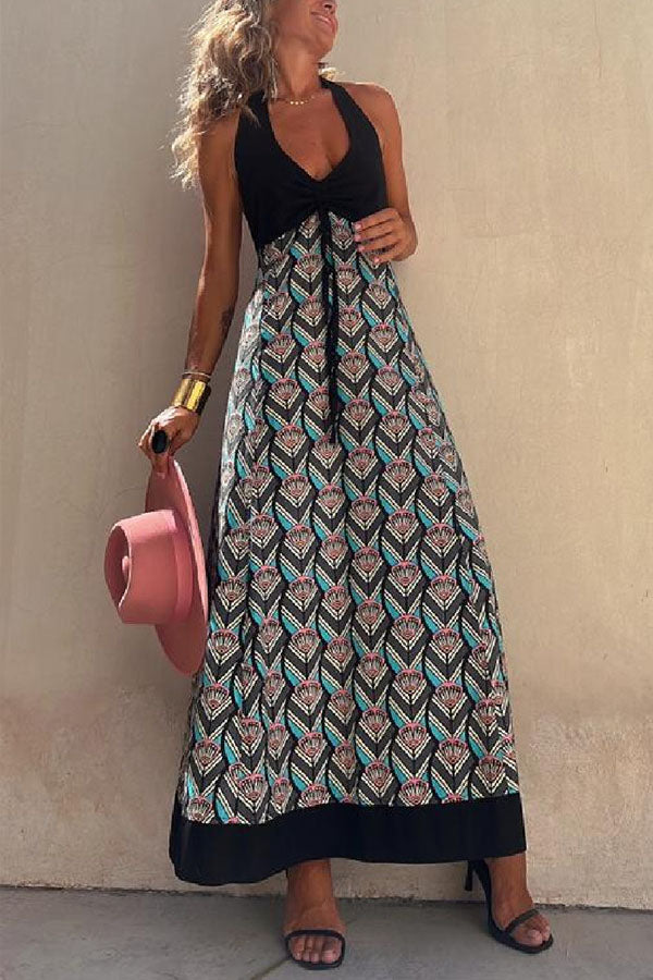 Inka Black-geometric Long Dress