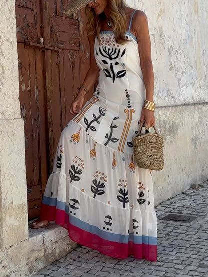 Personality Abstract Plant Print A-line Maxi Dress
