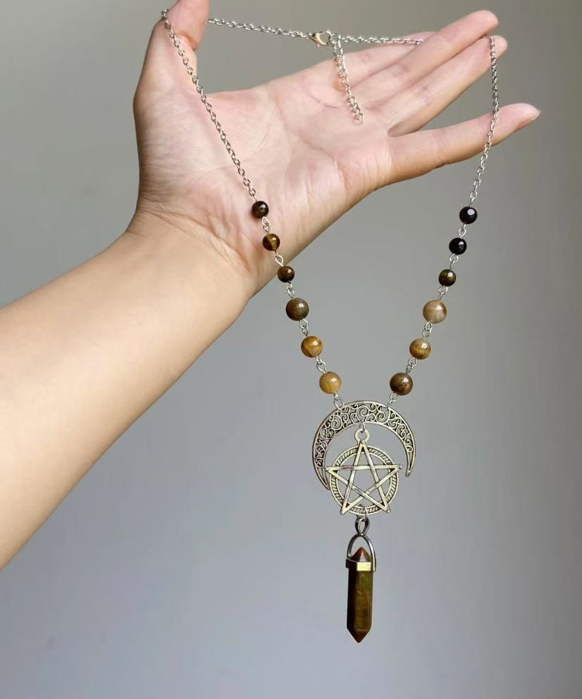 Metal Star Moon Universe Lariat Necklace