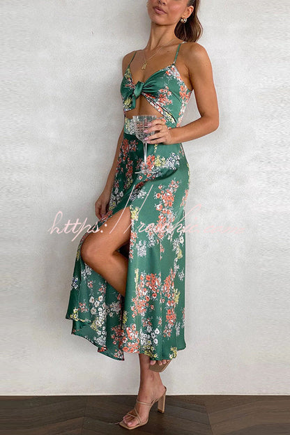 Dreamers Satin Tie Up Slit Midi Dress
