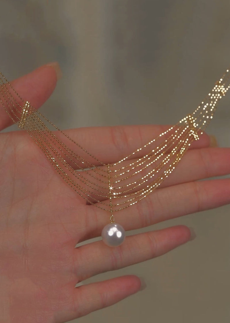 Gold Pearl Lace Tassel Pendant Necklace