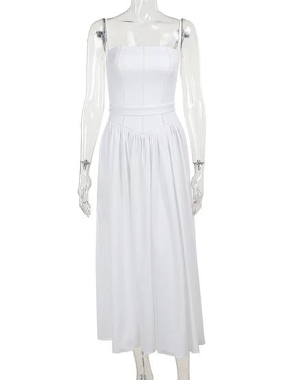 White Sundress Spaghetti Strap Backless Midi Dress for Sleeveless A-line Loose Long Dress New