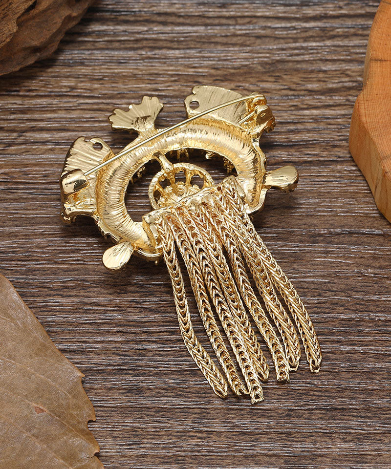 Metal Hollow Out Carving Tassel Brooches