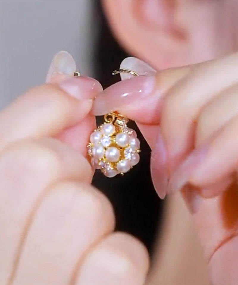 Gold Alloy Pearl Zircon Drop Earrings