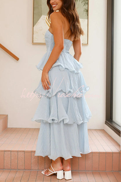 Pure Color Tube Top Backless Multi-layered Maxi Dress