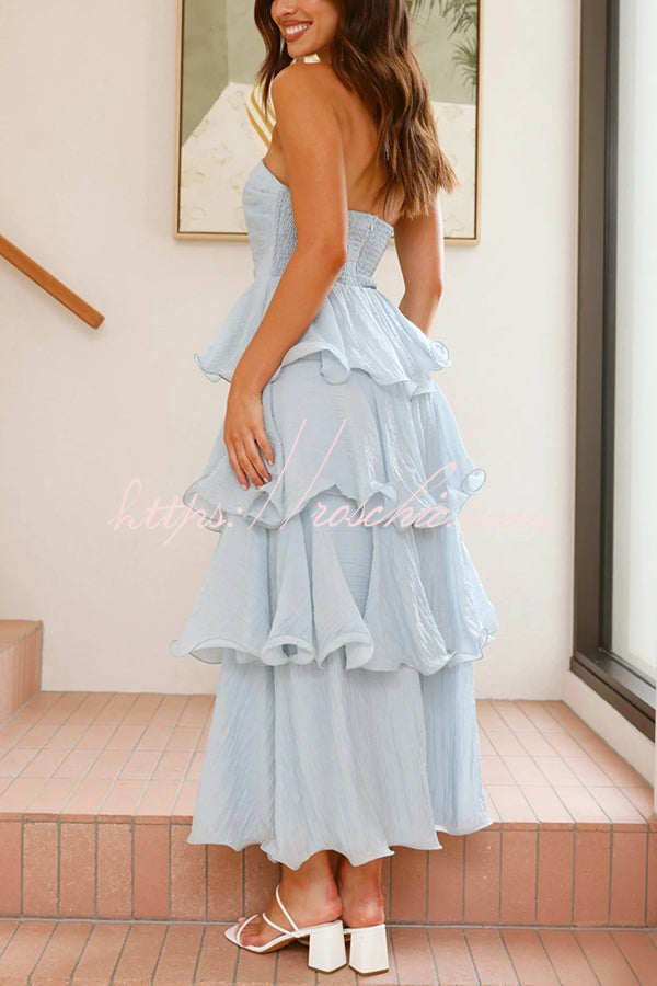 Pure Color Tube Top Backless Multi-layered Maxi Dress