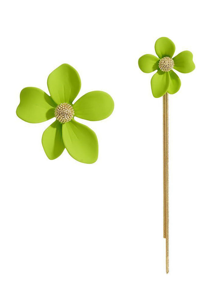 Stylish Green Tassel Asymmetrical Design Metal Drop Earrings
